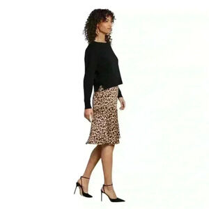Sam Edelman Long Sleeve Cami Midi Dress Size 4 Black Sweater Leopard Print Dress